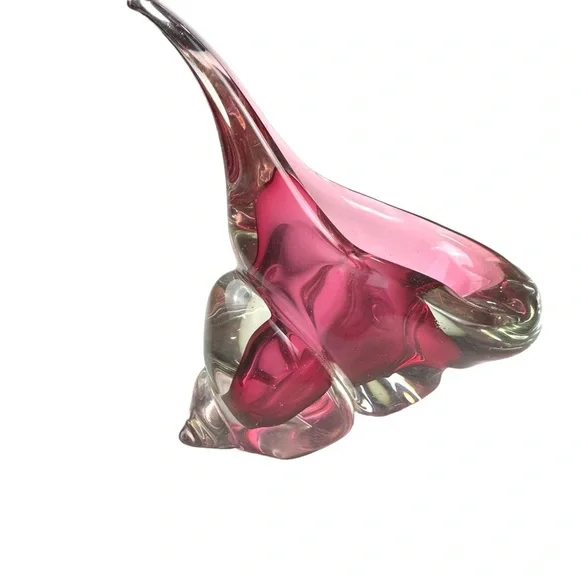 Vtg 1950s Alfredo Barbini Murano Italy Art Glass Cranberry Conch Shell Bowl 5”